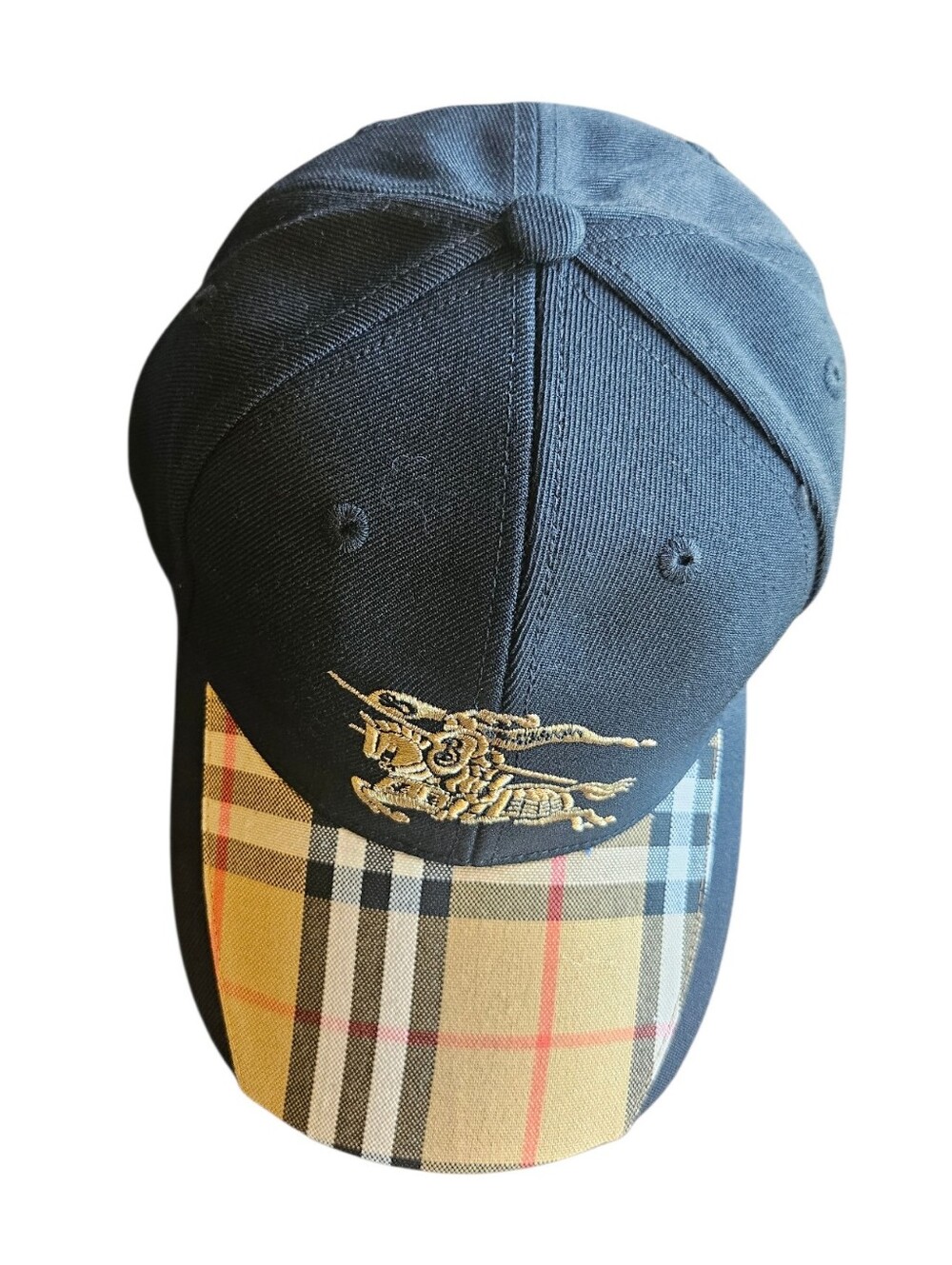 🔥NWT‼️✨ Burberry ✨ Black Baseball Cap Hat with Tan Vintage Check Brim - Unisex - Picture 4 of 14